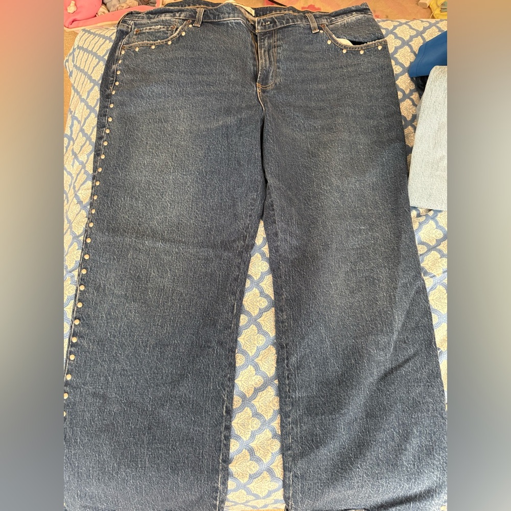 Abercrombie & Fitch Dark Blue The Baggy Low Rise Jean w/ Pearl Studs